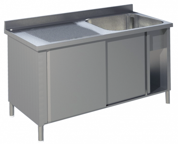 Spülschrank mit Schiebetüren B 140cm Becken rechts
