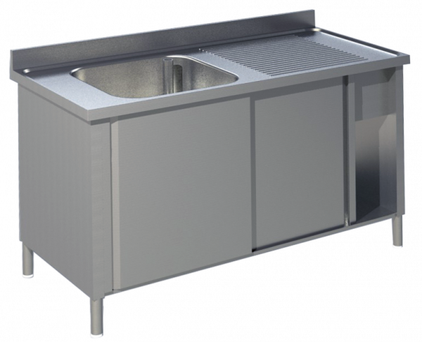 Spülschrank mit Schiebetüren B 120cm Becken links