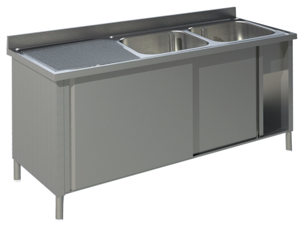Spülschrank mit Schiebetüren 140 cm Becken rechts