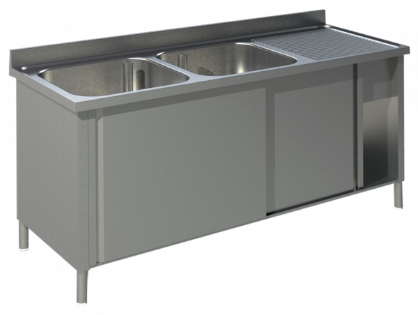 Spülschrank mit Schiebetüren B 180cm Becken links